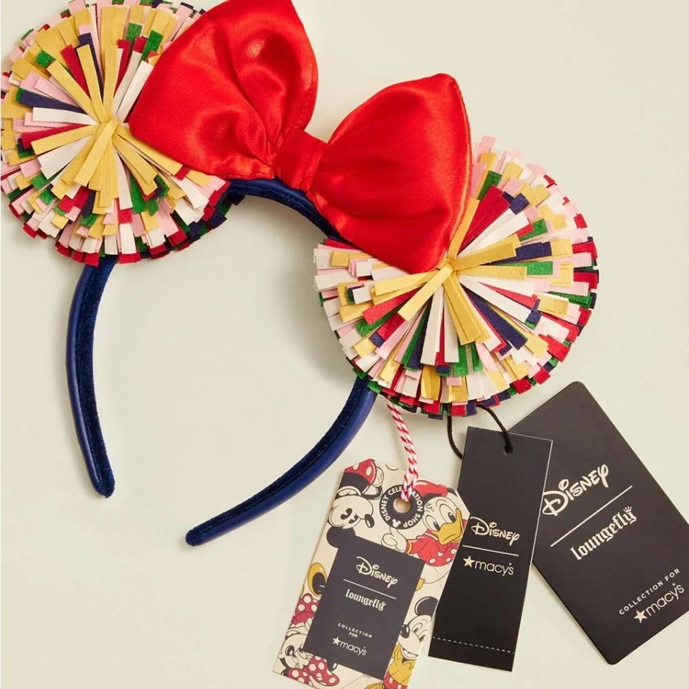 Disney Mickey Mouse Ears with Red Bow and Multicolor Fringe - Picture 2 of 7